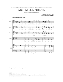 page one of Abreme La Puerta (SSAA Choir)