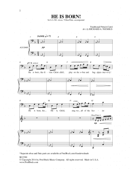 page one of He Is Born (SATB Choir)
