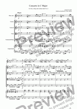 page one of Concerto in C Major  for oboe, strings & continuo Op.8 No.12