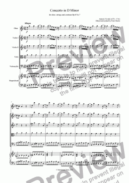 page one of Concerto in D Minor for oboe, strings & continuo Op.8 No.7