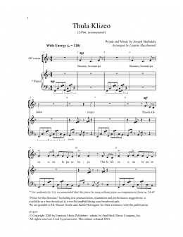 page one of Thula Klizeo (2-Part Choir)