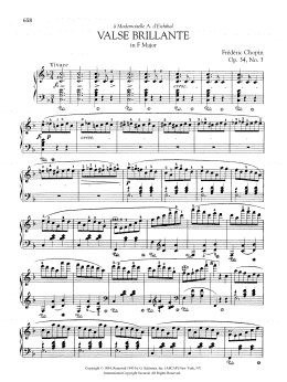 page one of Valse brillante in F Major, Op. 34, No. 3 (Piano Solo)