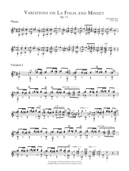 page one of Variations On La Folia And Minuet, Op.15 (Easy Guitar)
