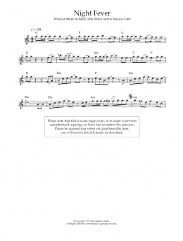 page one of Night Fever (Lead Sheet / Fake Book)