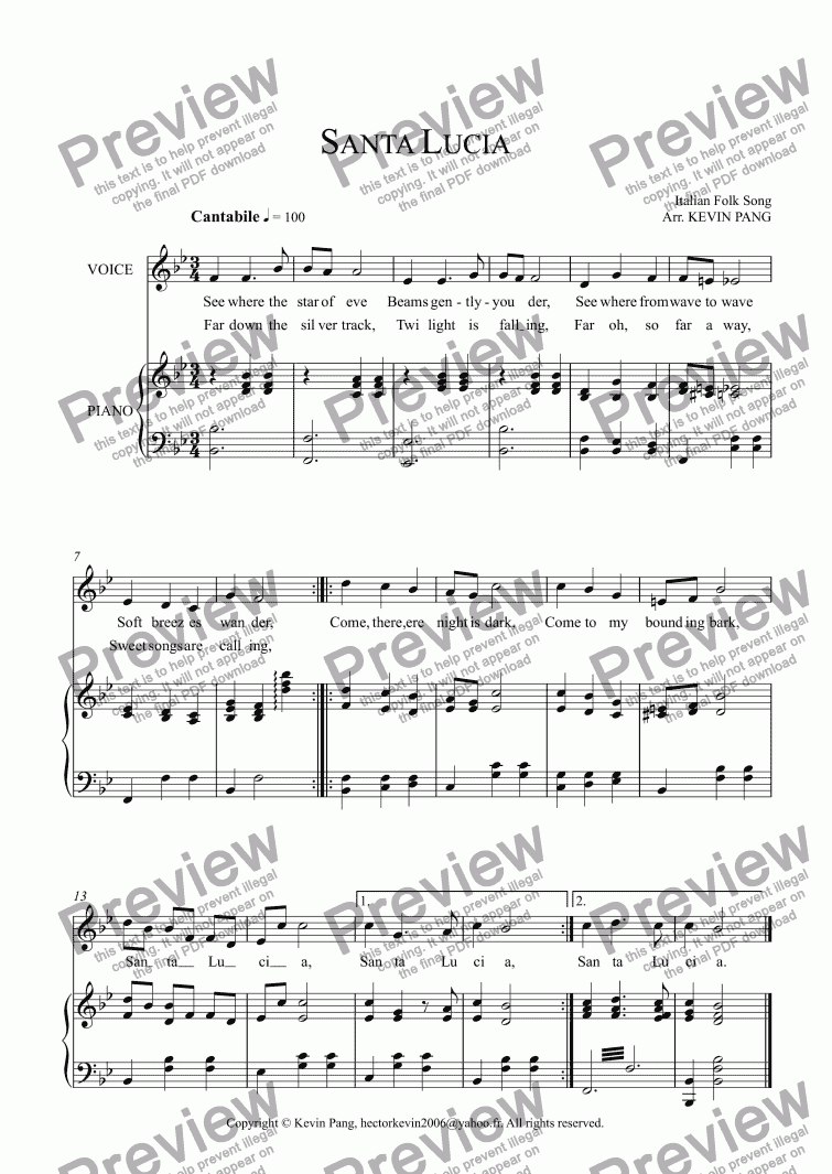 page one of Santa Lucia (for voice and piano)