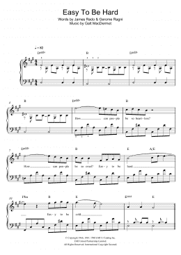 page one of Easy To Be Hard (from 'Hair') (Easy Piano)