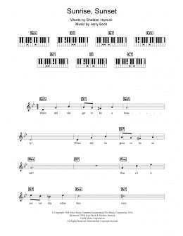 page one of Sunrise, Sunset (from Fiddler On The Roof) (Piano Chords/Lyrics)