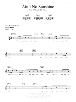 page one of Ain't No Sunshine (Piano Chords/Lyrics)
