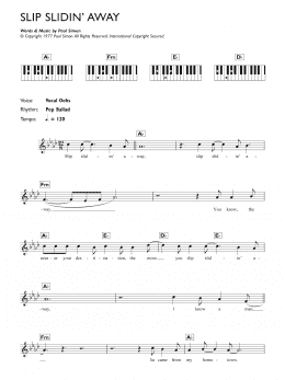 page one of Slip Slidin' Away (Piano Chords/Lyrics)
