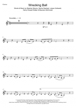 page one of Wrecking Ball (Clarinet Solo)