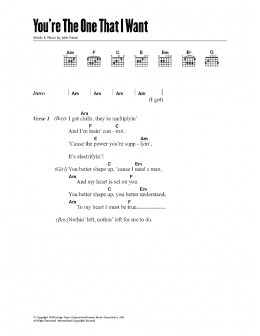 page one of You're The One That I Want (from Grease) (Guitar Chords/Lyrics)