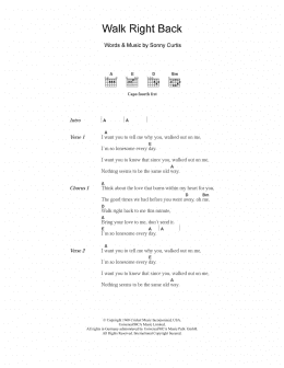 page one of Walk Right Back (Guitar Chords/Lyrics)