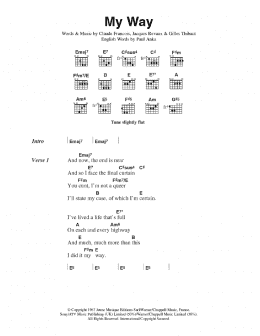 page one of My Way (Guitar Chords/Lyrics)
