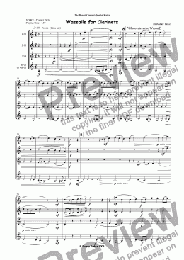 page one of Wassails for Clarinet Quartet