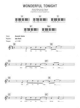 page one of Wonderful Tonight (Piano Chords/Lyrics)