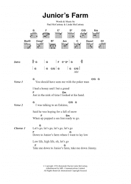 page one of Junior's Farm (Guitar Chords/Lyrics)
