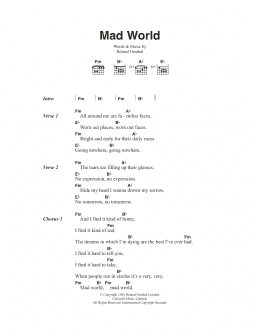 page one of Mad World (from Donnie Darko) (Guitar Chords/Lyrics)