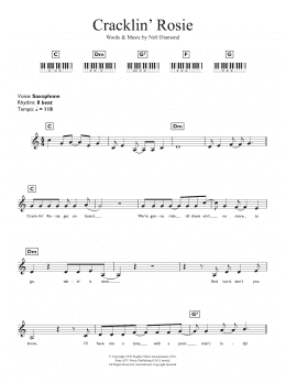 page one of Cracklin' Rosie (Piano Chords/Lyrics)