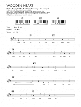 page one of Wooden Heart (Piano Chords/Lyrics)