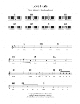 page one of Love Hurts (Piano Chords/Lyrics)