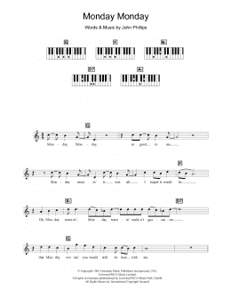 page one of Monday Monday (Piano Chords/Lyrics)
