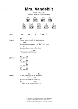 page one of Mrs. Vandebilt (Guitar Chords/Lyrics)