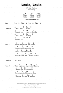 page one of Louie, Louie (Guitar Chords/Lyrics)