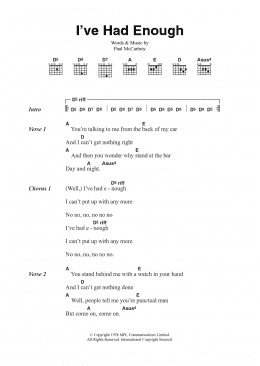 page one of I've Had Enough (Guitar Chords/Lyrics)