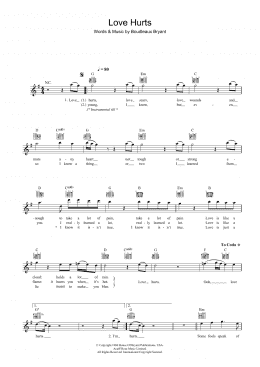 page one of Love Hurts (Lead Sheet / Fake Book)