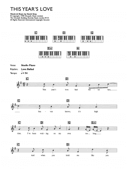 page one of This Year's Love (Piano Chords/Lyrics)