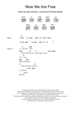 page one of Now We Are Free (from Gladiator) (Guitar Chords/Lyrics)