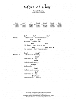 page one of Venus As A Boy (Guitar Chords/Lyrics)