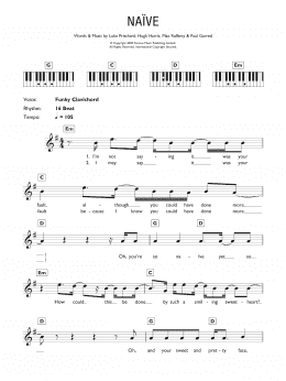 page one of Naive (Piano Chords/Lyrics)