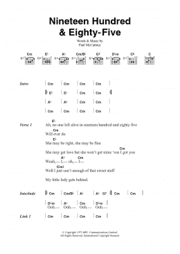 page one of Nineteen Hundred And Eighty Five (Guitar Chords/Lyrics)
