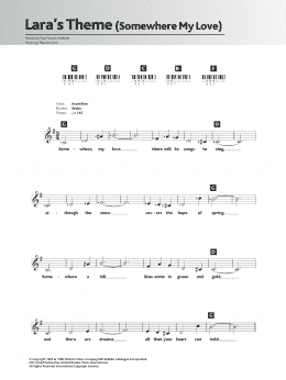 page one of Somewhere My Love (Lara's Theme) (Piano Chords/Lyrics)