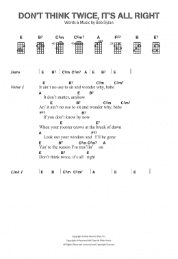 Don't Think Twice, It's All Right sheet music for guitar (tablature)