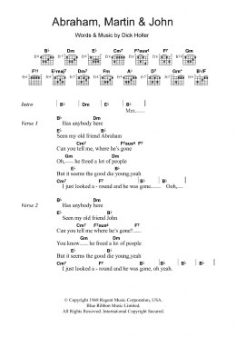 page one of Abraham, Martin and John (Guitar Chords/Lyrics)