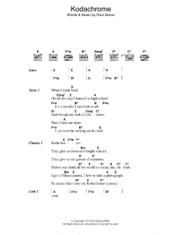 page one of KodachromeTM (Guitar Chords/Lyrics)