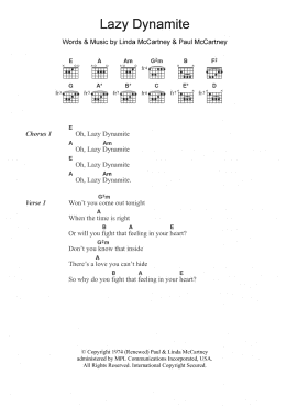 page one of Lazy Dynamite (Guitar Chords/Lyrics)