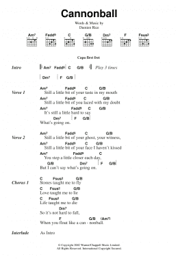 page one of Cannonball (Guitar Chords/Lyrics)