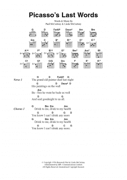 page one of Picasso's Last Words (Guitar Chords/Lyrics)