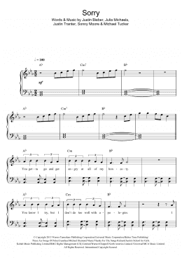 page one of Sorry (Easy Piano)