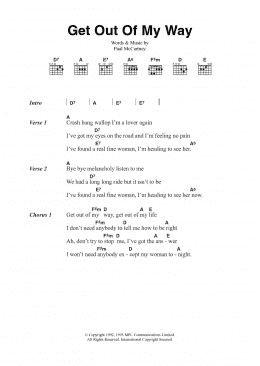 page one of Get Out Of My Way (Guitar Chords/Lyrics)