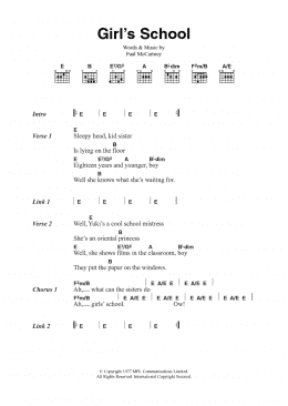 page one of Girls' School (Guitar Chords/Lyrics)