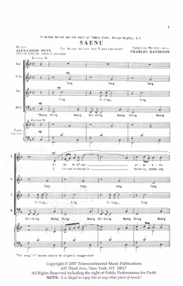 page one of Saenu (SATB Choir)