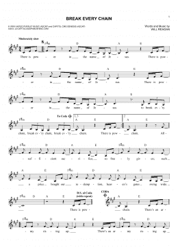 page one of Break Every Chain (Lead Sheet / Fake Book)