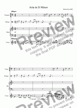 page one of Aria in D Minor [Voice, Bongo, Timpani, Harp]