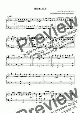 page one of Psalm 19 - Marcello; Download Sheet Music arr. Keyboard