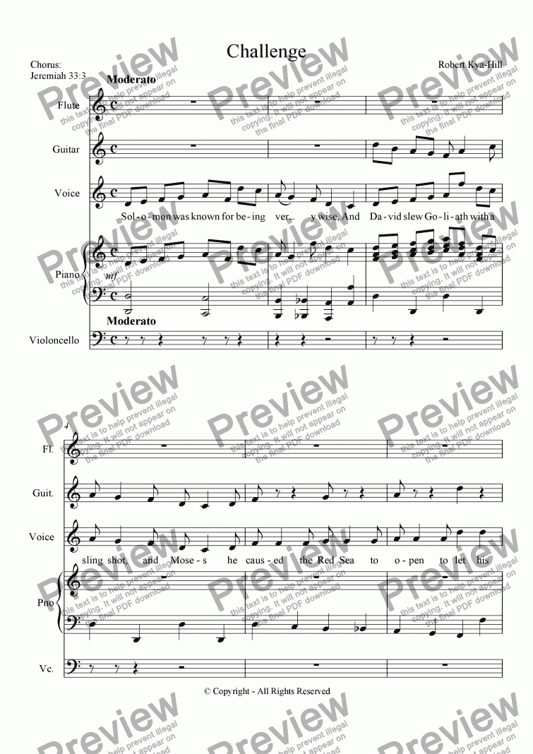 page one of Challenge [Voice, Flute, Guitar, Piano, Cello]