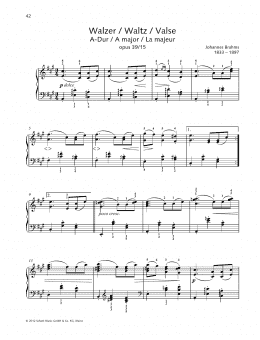 page one of Waltz In A, Op. 39, No. 15 (Piano Solo)